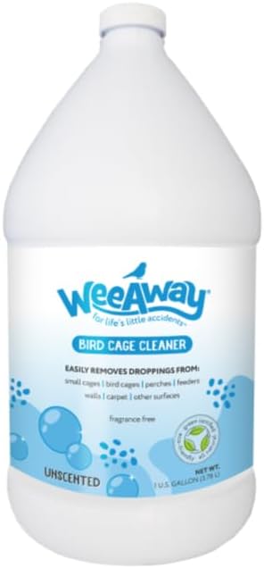 Wee Away Bird Cage Cleaner for Small Cages, Droppings Remover, Enzyme Cleaner for Perches, Feeders, and Walls, Unscented, 1 Gallon
