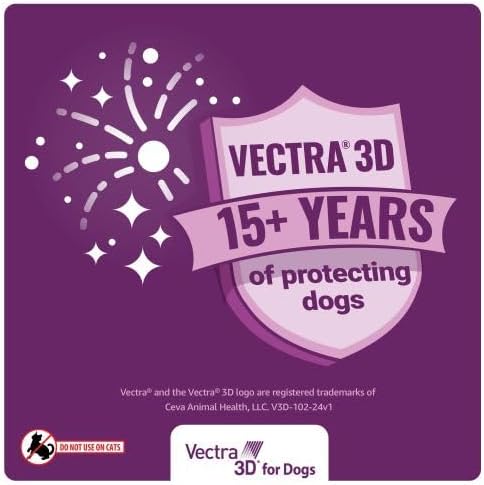 Vectra 3D Flea and Tick Prevention for Dogs, Kills and Repels Fleas, Ticks & Mosquitoes | Fast‑Acting, Waterproof, No Prescription Needed | Large Dogs 56–95 lbs, 6‑Month Supply