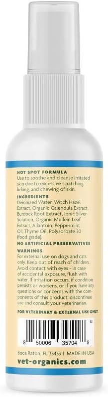 Vet Organics Hot Spot Spray for Dogs and Cats – EcoSpot 4 Oz. Natural Skin Soother Solution for Cat and Dog Allergy Support, Itch Relief, Rashes, and Raw Skin – Cat and Dog Health Supplies