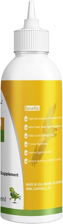 Calcium & Vitamin D3 Liquid Supplement for Birds 100ml ā Poultry & Pet Birds Support for Eggs Shell Strength, Feathers & Overall Wellness