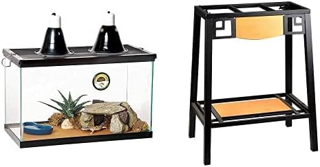Zilla 10 Gallon Pet Desert Reptile Starter Terrarium Habitat Kit with Metal Stand Bundle