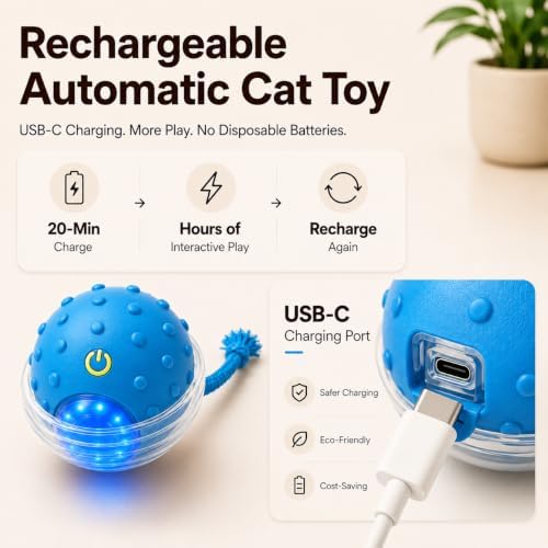 Interactive Rolling Cat Ball, Motion Activated Automatic Cat Toy - Image 7