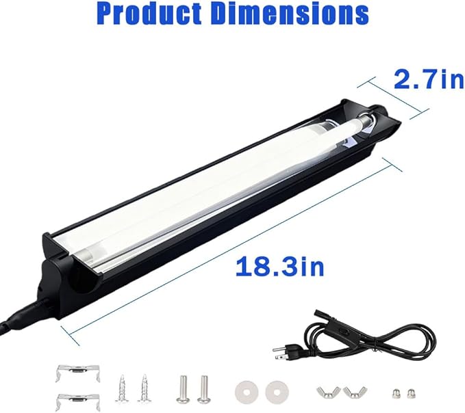 KINGYEENUO T8 UVB Reptile Light Fixture HO UVB Bulb Lighting Combo Kit, 10.0 UVB Light for Reptiles Terrarium Hood, 15W Reptile Light Bar UVA UVB Desert Lamp for Bearded Dragon Turtle Tank, 18Inch