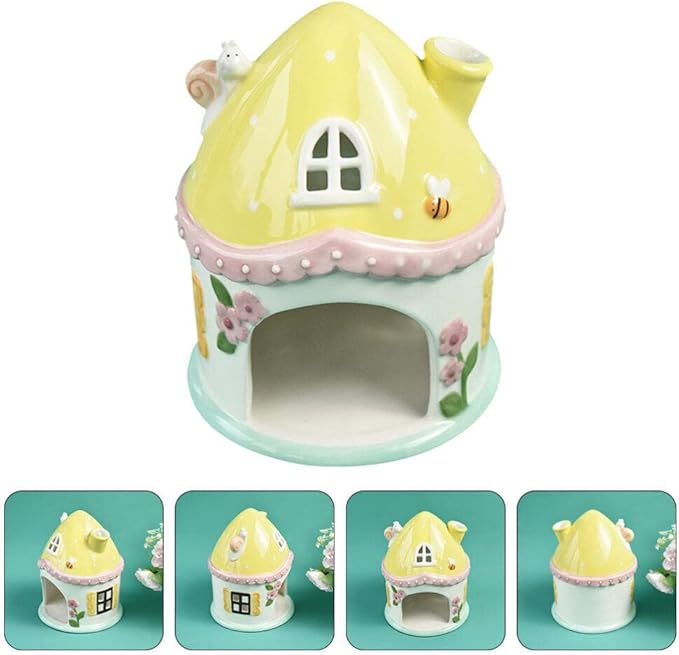 DECHOUS Hamster Mushroom Hideout,Ceramic Castle House Hamster Hide Ceramic Rat Hiding Cabin Houses Cabin Cages for Dwarf Mice Gerbils Small Pet