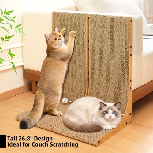 26.8 Inch Cat Scratching Post, Premium High Density Cardboard Cat Scratcher, Reinforced Durable Scratching Pad with Catnip Toy Ball for Indoor Cats - Image 7