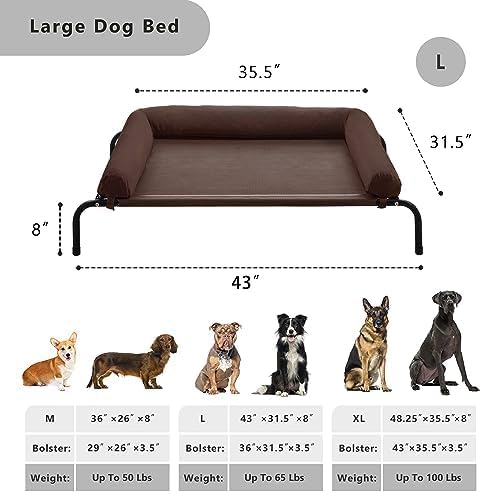 WESTERN HOME Cooling Elevated Dog Bed for Large Dogs, Outdoor Raised Dog Bed Portable Dog Cot Bed with Breathable Mesh, Chew Proof Pet Cots with Removable and Waterproof Bolster