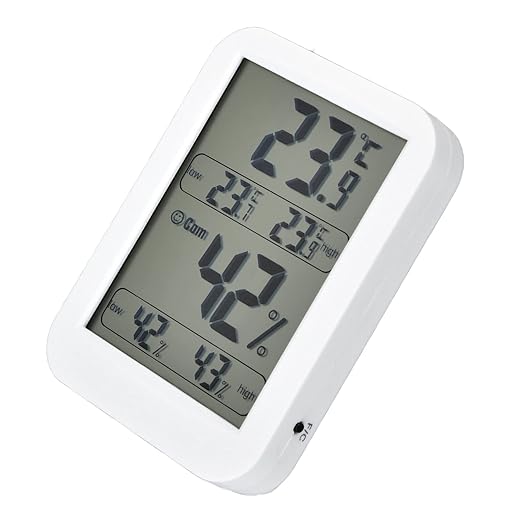 Pwshymi Digital Accurate Thermometer Hygrometer Large LCD Display Temp Humidity Meter for Reptiles Greenhouse - ABS White 1 Set