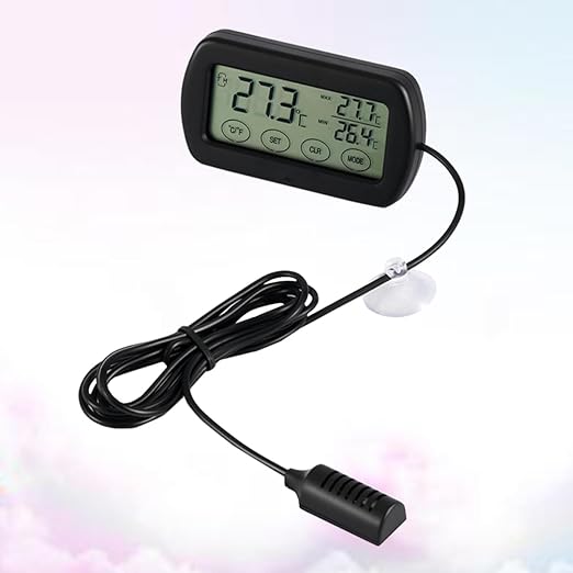 Happyyami LCD Digital Thermometer Hygrometer for Egg Hatching and Pet Monitoring Display with Fixed Suction Cup Sensor Material