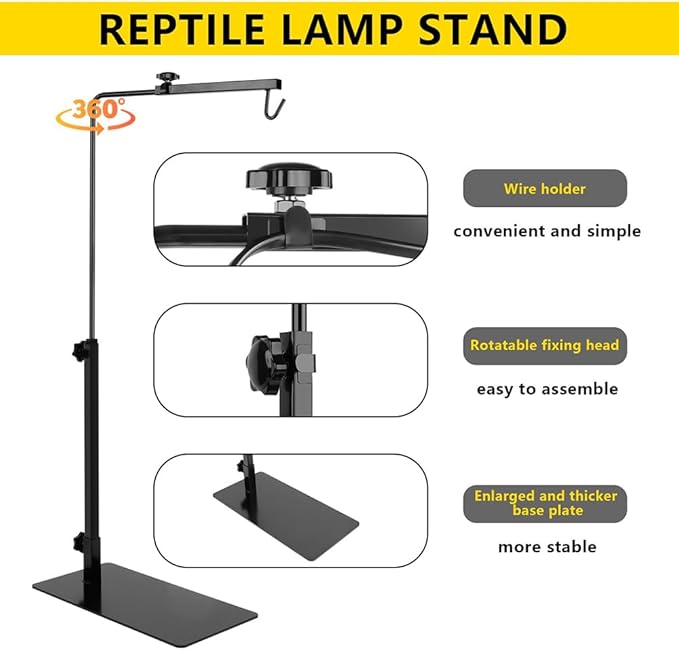 EatingBiting Amphibian Reptile Lampshade Lamp Holder Adjustable Extendable Metal Floor Lamp Holder Portable Animal Heating Lamp Holder for Lizards Turtles Tank Feeding Box 25-37inch