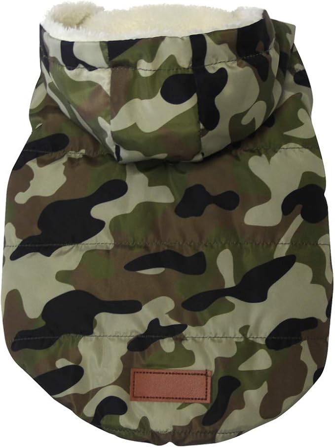 Vecomfy Fleece Lining Extra Warm Dog Hoodie in Winter,Small Dog Jacket Puppy Coats with Hooded,Green Camo S
