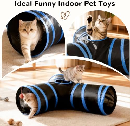 Tempcore Cat Tunnel, 3-Way Collapsible Toy, Large Size Black & Royal Blue - Image 7