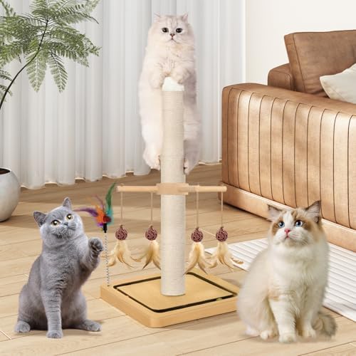 Tall Cat Scratching Post, 33 Inch Sisal Scratcher with Toys for Large Cats - Image 7