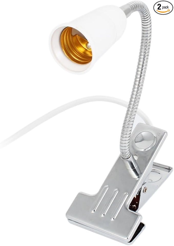 US Plug Flexible Aluminum Wire Neck Clip Lamp Holder with ON/Off Switch, Adjustable Light Stand Clamp Lamp Fixture for Reptiles Desk Lamp Grow Aquarium Light (Pack of 2)