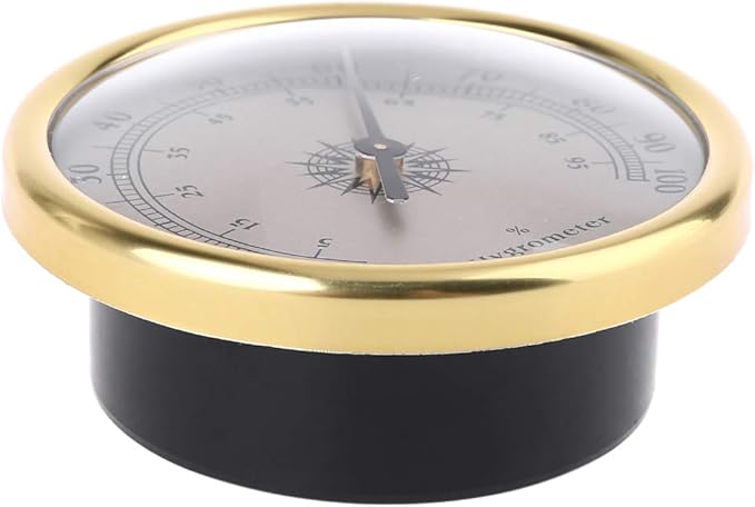 7.2cm Gold Rings Surface Hygrometer, Analog Humidity & Temperature Gauge, No Battery Needed, Elastic Mounting Rings, for Guitar Cases, Incubators, Greenhouses