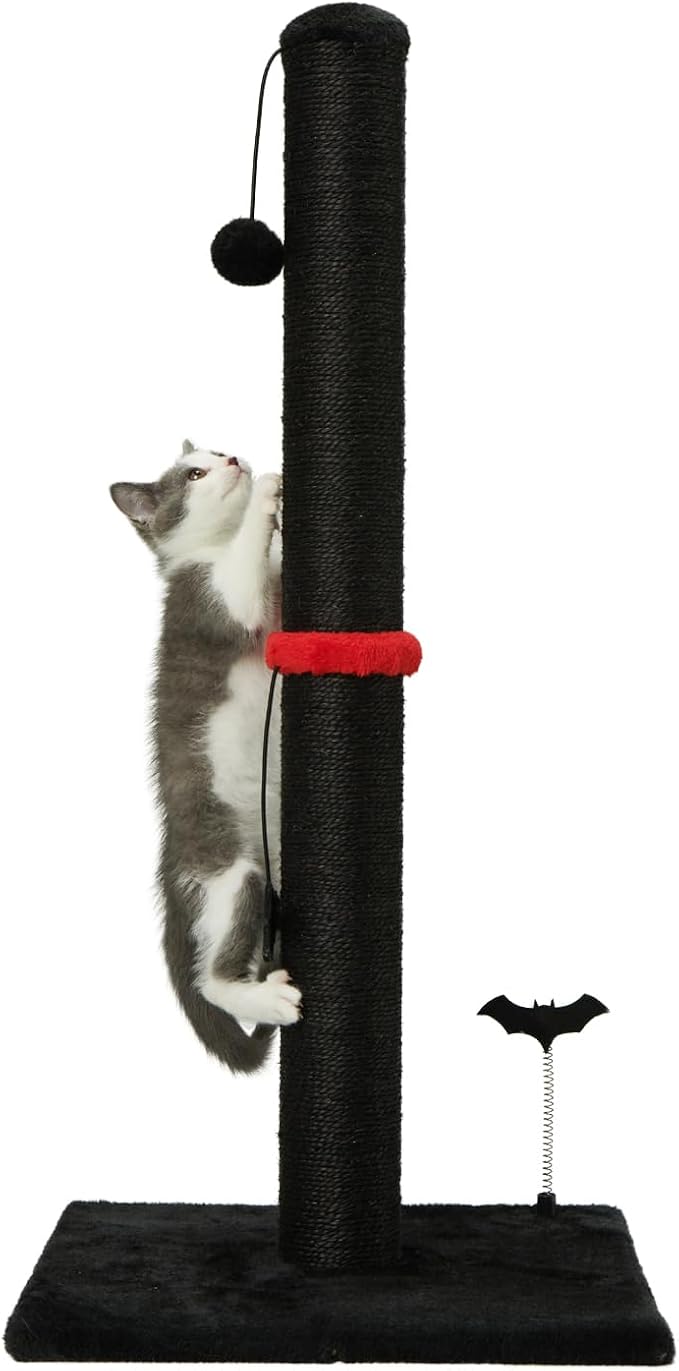 MECOOL Cat Scratching Post Premium Sisal Scratch Posts with Hanging Ball Vertical Scratcher for Indoor Cats and Kittens,Black - Image 8