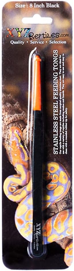 XYZReptiles Snake Feeding Tongs Stainless Steel Reptile Feeding Tongs With PVC Safety Tip (8 inch, Black)