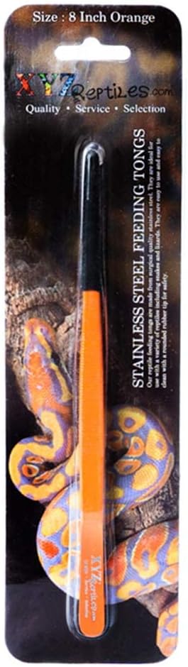 XYZReptiles Snake Feeding Tongs Stainless Steel Reptile Feeding Tongs With PVC Safety Tip (8 inch, Orange)
