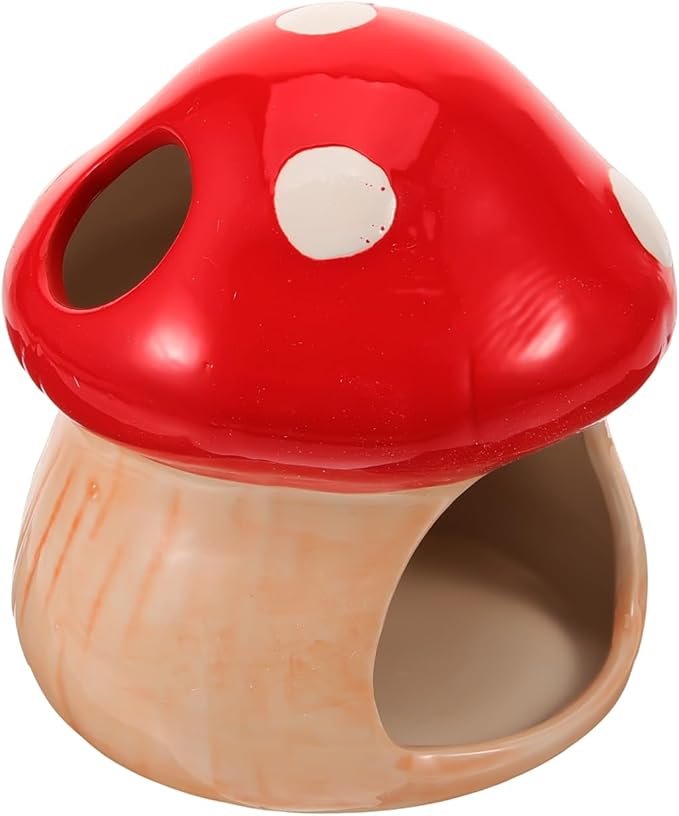 POPETPOP Ceramic Hamster Hideout Mushroom Nest Small Animal Sleeping Nest Cooling Habitat Shelter for Hamsters Gerbils Mice 3.74 Inch