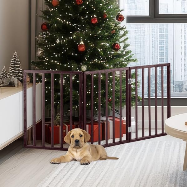 Petmaker Foldable, Free-Standing Wooden Pet Gate- Light Weight, Indoor Barrier for Small Dogs/Cats, Dark Brown, Step Over Doorway Fence, Rich Espresso, 54" X 24" (80-62875)