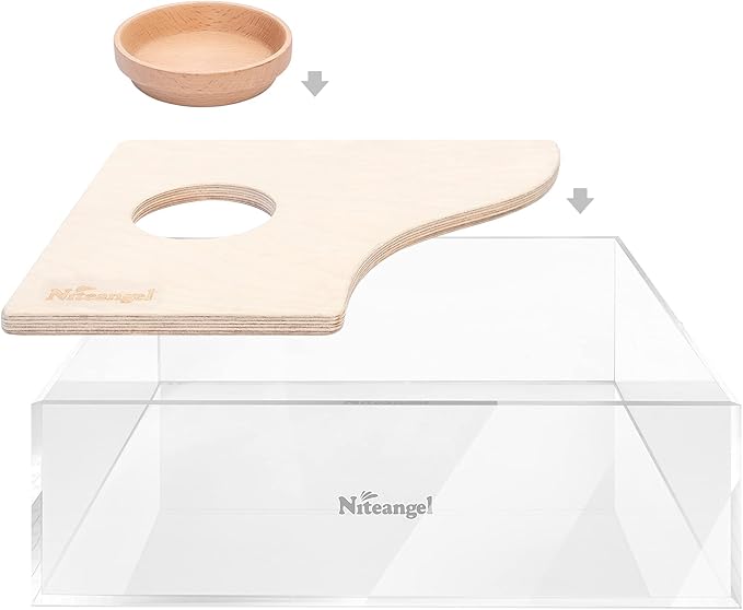 Niteangel Small Animal Sand-Bath Box: - Acrylic Critter's Sand Bath Shower Room & Digging Sand Container for Hamsters Mice Lemming Gerbils or Other Small Pets (Rectangle, Birch-Wood)