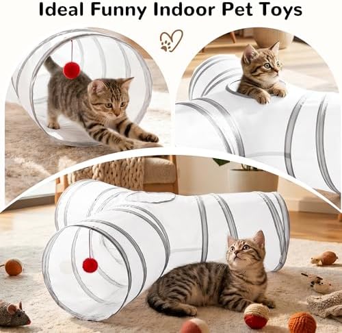 Tempcore Cat Tunnel, 3-Way Collapsible Toy for Indoor Cats, White & Grey - Image 7