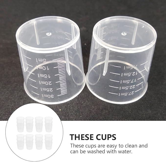 100 Pcs Reptile Food Cups and Water Bowls, Reusable Measuring Dishes with Washable Scale, White Plastic Feeding Cups for Crawling Pets and Terrarium Use