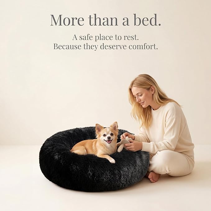 nononfish Puppy Beds for Small Dogs Washable 19" Black Calming and Anxiety Pet Beds Fluffy and Plush Durable Small Dog Bed