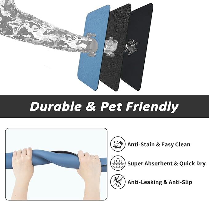 HotLive Dog Food Mat - Absorbent Cat Mat for Food and Water, No Stains Pet Feeding Bowl Mat, Easy to Clean Pet Placemats, Quick Dry Dog Water Dispenser Mat for Messy Drinkers | Blue 18"x34"