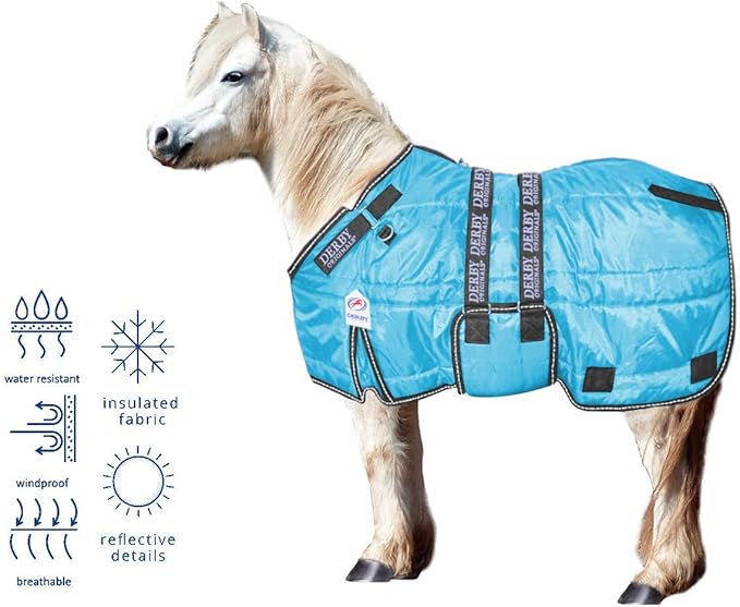 Derby Originals Nordic-Tough 600D Closed Front Horse Stable Blanket – Medium Weight, 200g Insulation, Breathable Triple-Layer Design, 170T Lining, Belly Wrap, For Indoor Use Only (Hurricane Blue, 64")