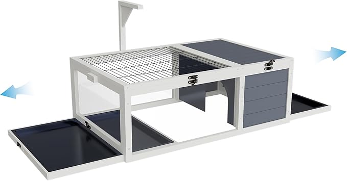Turtle Habitat Enclosure, Large Wooden Tortoise House for Indoor and Outdoor Use, Reptile Enclosure with Openable Roof & Secure Locking System (White)