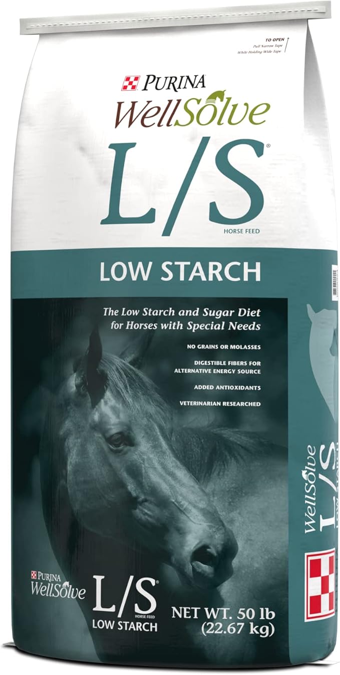 Purina Wellsolve Low Starch Horse Feed, Low Starch and Low Sugar Diet, Pellets 50lb Bag
