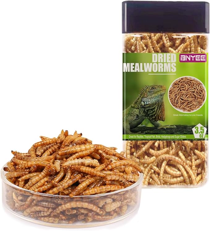 Reptile Food Dried Mealworms Pet Worms Food for Bearded Dragon, Lizard, Turtles, Chameleon, Monitor, Frog, Sugar Glider, Chickens, Birds, Hamsters and Hedgehogs (3.5 OZ)