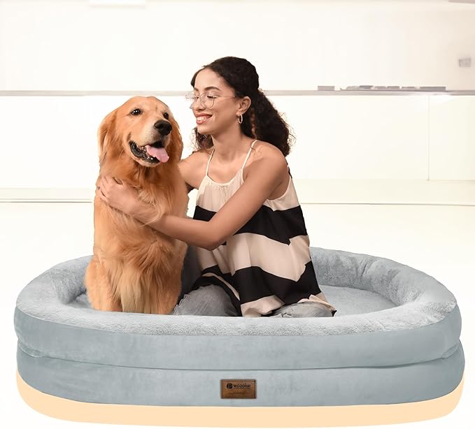 Orthopedic Dog Bed for Large Dogs, Waterproof Dog Bed for Large Size Dogs with Bolsters, Egg Crate Foam Sofa Bed with Washable Removable Cover & Non-Slip Bottom, Silver