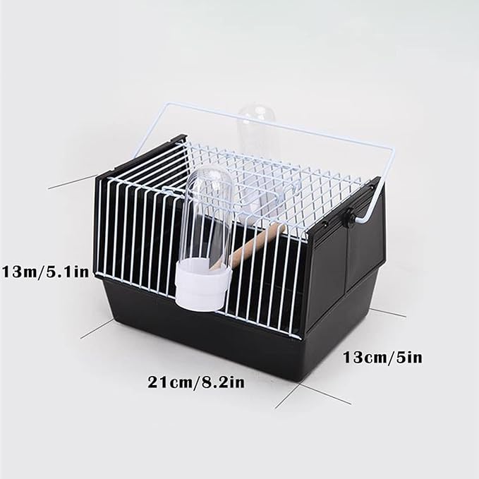 Portable Bird Cage Travel Carrier for Small Birds, Parrotlet, Lovebirds, Finches - Breathable with Feeding Cups, Black