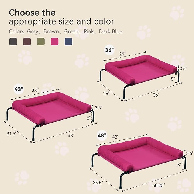 Cooling Elevated Dog Bed, Outdoor Raised Dog Beds, Medium Waterproof Dogs Cot W/Breathable Mesh, Pet Cot W/Portable Removable Bolster