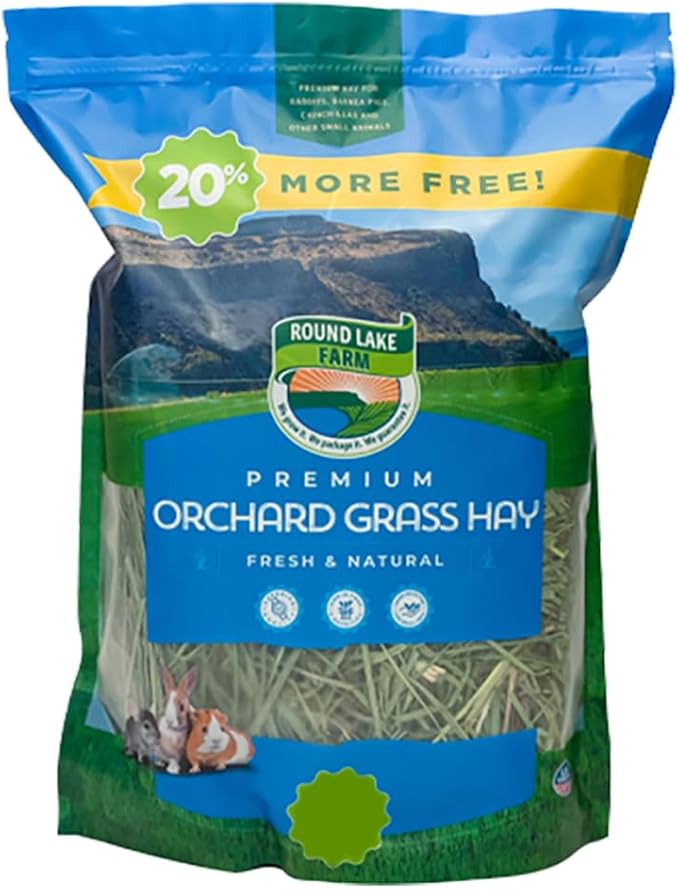 Round Lake Farm Timothy Hay and Orchard Grass for Guinea Pigs, Rabbits, Chinchillas, Premium Quality and Excellent Source of Fiber, No Additives or Preservatives (Orchard Grass 48oz)