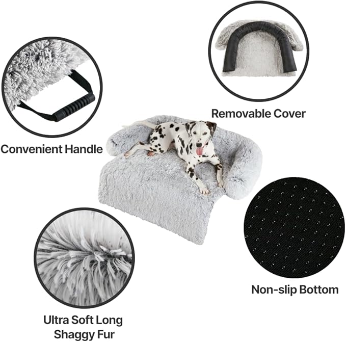 Codi Calming Dog Bed for Couch – Anti-Anxiety Sofa Protector Mat for Large Dogs, 41''x37''x6'', Machine Washable, Fluffy & Cozy with Non-Slip Bottom, Light Grey