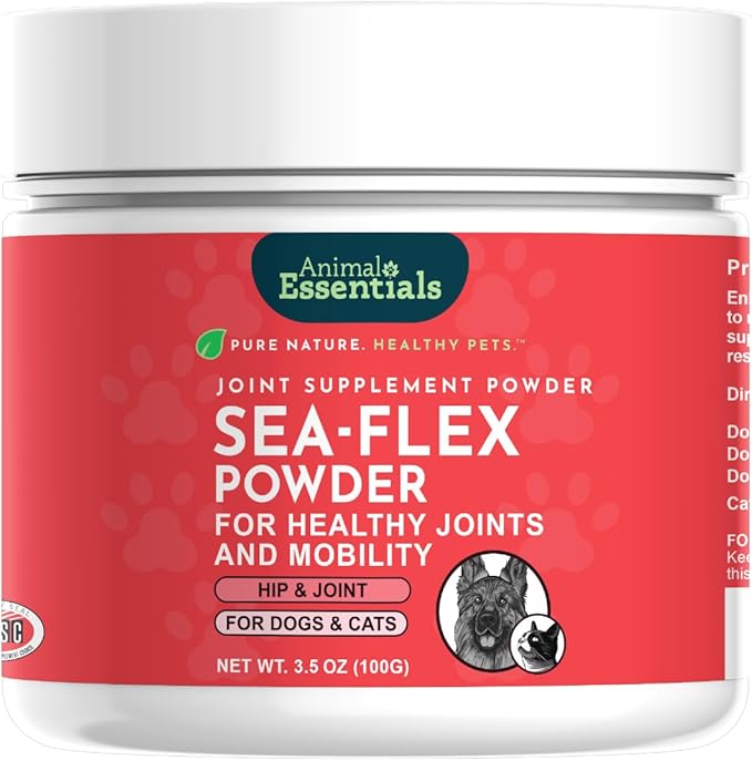 Animal Essentials Sea Flex Powder for Dogs & Cats - Pet Wellness Supplement for Joint & Hip Support, Natural Formula with Green Lipped Mussel & Seaweed, Source of Calcium - 3.5 oz