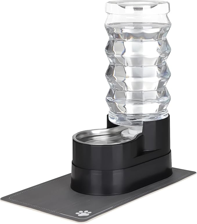 RIZZARI 9L Dog Water Dispenser: Ion Exchange System with Activated Carbon -Helps Prevent Urinary Stones-Extends Lifespan -Eliminates Odors-Softens Water -Black Stainless Steel Automatic Gravity Feeder
