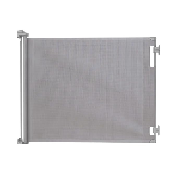 Retractable Baby Gate Perma Child Safety 33" Tall x 71” Wide, Mesh, for Stairs, Doorways, Dogs, Pets, Indoor, Outdoor, One-Handed Operation, Locking, Easy Install, Hardware Mount, Gray