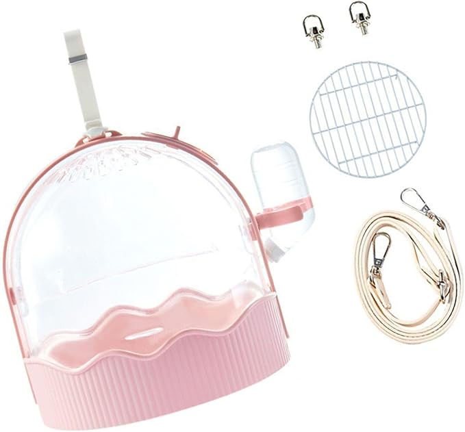 Bird Cage Small Bird Aviary Parrot Cage Flight Birdcag Bird Carrier Travel Cage Parakeet Cage with Water Bottle Shoulder Bag Cage(Pink,with Shoulder Belt)