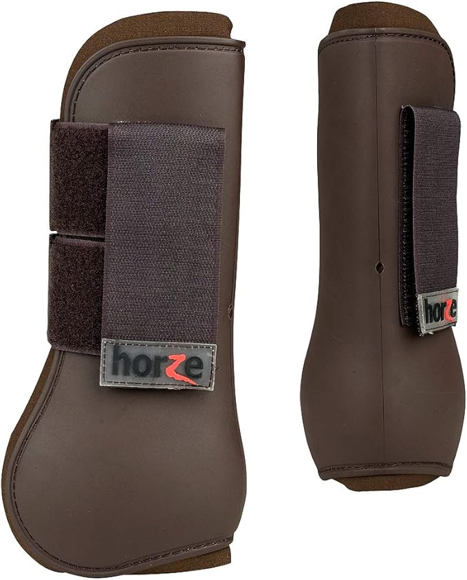 HORZE Chicago Protective Horse Tendon Boots - Lightweight Open Front Boots for Jumping, Trail Riding, and Turnout (Pair) - Chocolate Brown - Shetland