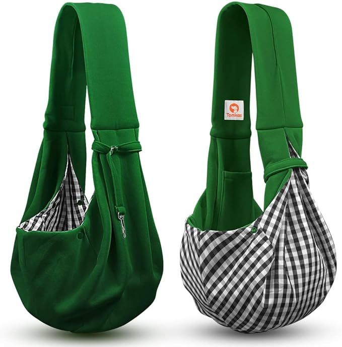 Tomkas Small Dog Sling Carrier - Zipper Pocket & Adjustable Strap & Zip Pocket - for 3-10 lbs Pets (Emerald Green, M - Classic Pocket & Classic Strap)