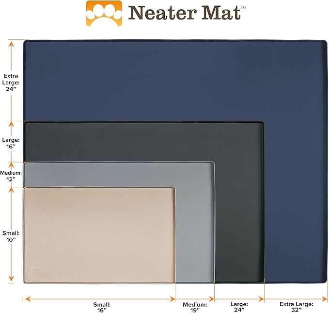 Neater Pet Brands Neater Mat Pet Mats for Food and Water, Cat & Dog Bowl Mat Waterproof Silicone, Feeding Tray, Dog Food Mats for Floors, Placemat w/Raised Edge for Under Bowls, 16” x 10”, Cream