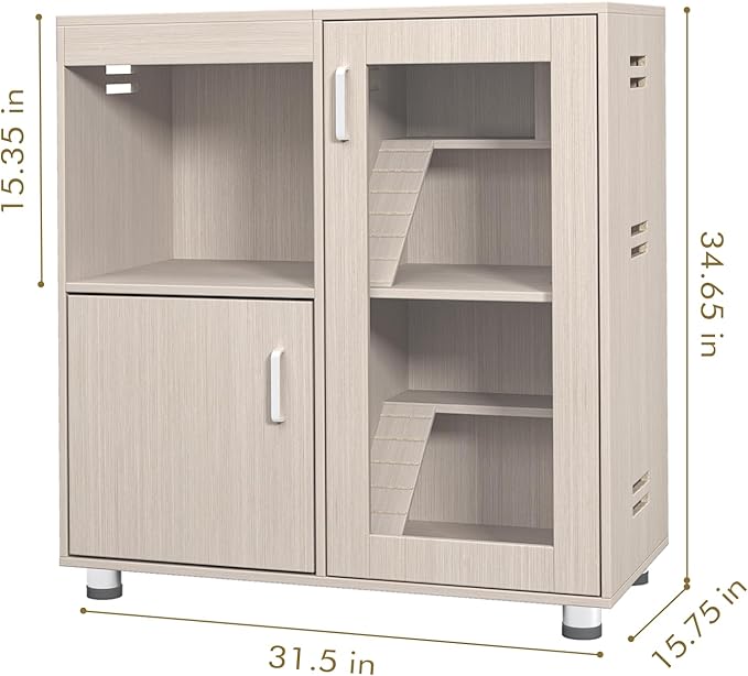Small Animal Cage Hamster Cage with Storage Cabinet and Ramp, Openable Top, Easy View Acrylic Windows, Wood Ferret Cages for Chinchillas/Guinea Pigs/Rabbit