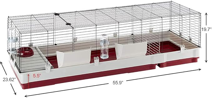 Ferplast Krolik Extra-Large Rabbit Cage w/Wire Extenstion | Rabbit Cage Includes All Accessories & Measures 55.9L x 23.62W x 19.68H & Includes All Accessories | 1-Year Manufacturer's Warranty