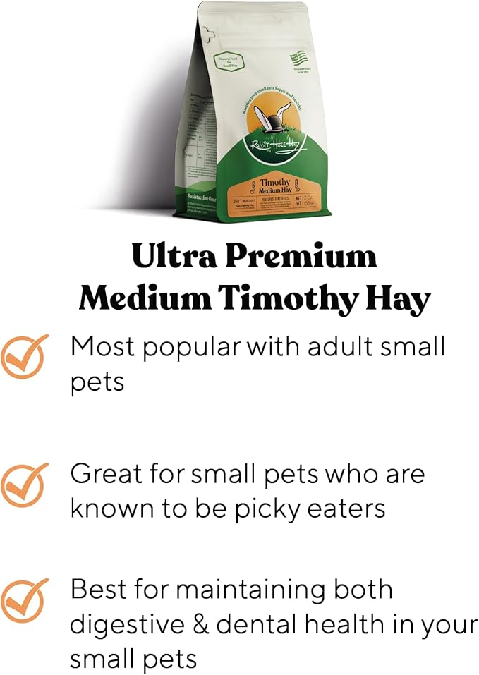 Rabbit Hole Hay - Ultra Premium Medium Timothy Hay for Small Pets - 10 lb Box - Farm Fresh & Nutritious