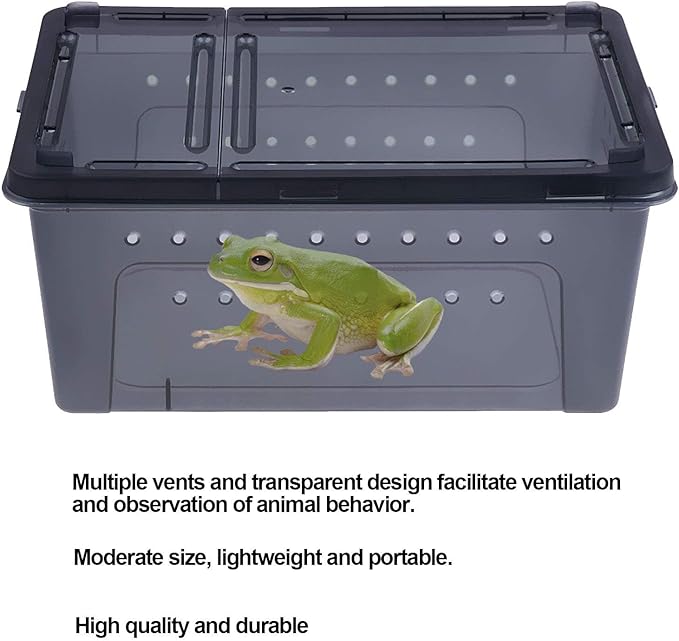 kathson Reptile Snake Feeding Box Portable Transparent Plastic Mini Pet Houses Breeding Hatching Container Lizard Tarantula Habitat for Spider Scorpion Gecko (Black)