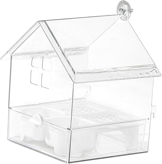 Pull Out External Parrot Feeder Transparent Easy to Fill, Clean Bird Bath Dish Bird Feeder for Fence Hummingbird Patio Finch