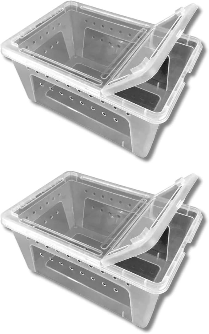 Jungle Bob - Clear Plastic Reptile Terrarium Box - Easy Pet Transportation - Enclosure for Small Herps - Side Ventilation - Clear View - Fade Resistant - Large - 12.5" x 8.5" x 6" (2 Pack)